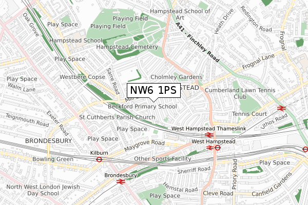 NW6 1PS map - small scale - OS Open Zoomstack (Ordnance Survey)