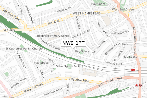 NW6 1PT map - large scale - OS Open Zoomstack (Ordnance Survey)