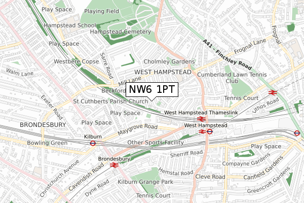 NW6 1PT map - small scale - OS Open Zoomstack (Ordnance Survey)