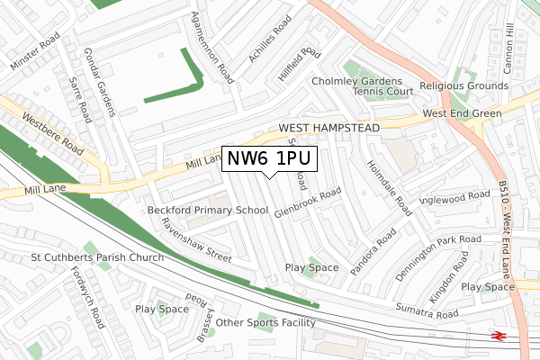 NW6 1PU map - large scale - OS Open Zoomstack (Ordnance Survey)