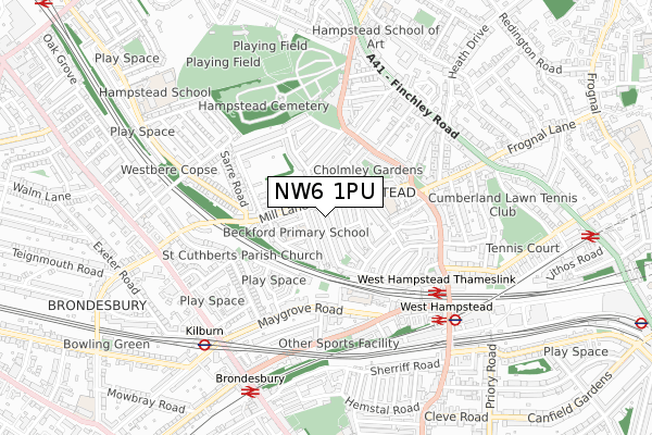 NW6 1PU map - small scale - OS Open Zoomstack (Ordnance Survey)