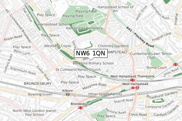 NW6 1QN map - small scale - OS Open Zoomstack (Ordnance Survey)