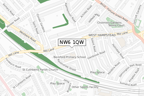 NW6 1QW map - large scale - OS Open Zoomstack (Ordnance Survey)