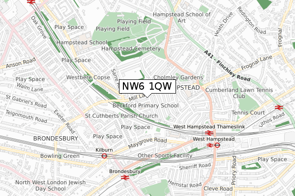 NW6 1QW map - small scale - OS Open Zoomstack (Ordnance Survey)