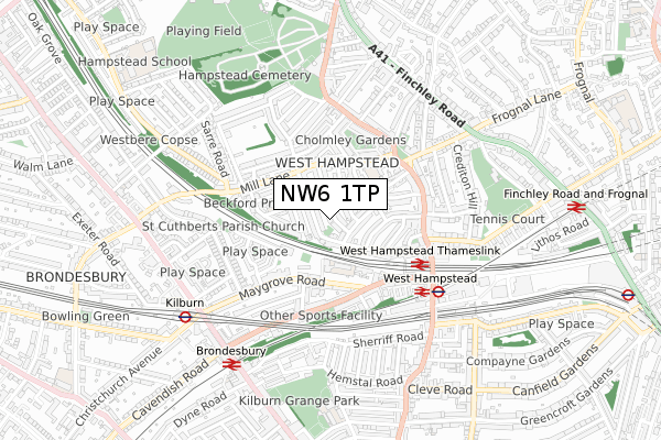 NW6 1TP map - small scale - OS Open Zoomstack (Ordnance Survey)