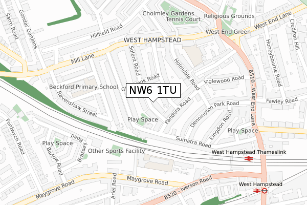 NW6 1TU map - large scale - OS Open Zoomstack (Ordnance Survey)