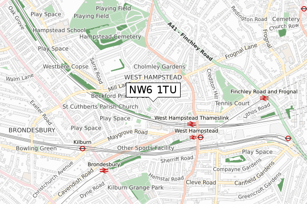 NW6 1TU map - small scale - OS Open Zoomstack (Ordnance Survey)