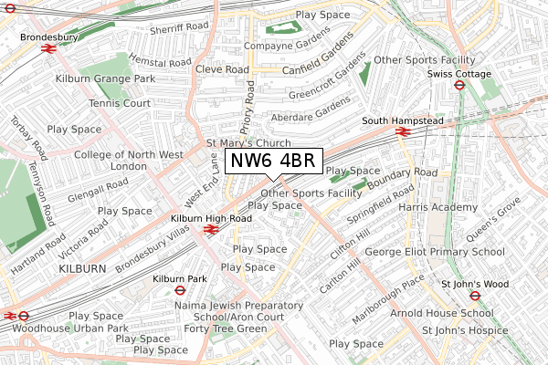 NW6 4BR map - small scale - OS Open Zoomstack (Ordnance Survey)