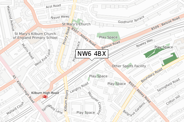 NW6 4BX map - large scale - OS Open Zoomstack (Ordnance Survey)