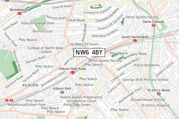 NW6 4BY map - small scale - OS Open Zoomstack (Ordnance Survey)