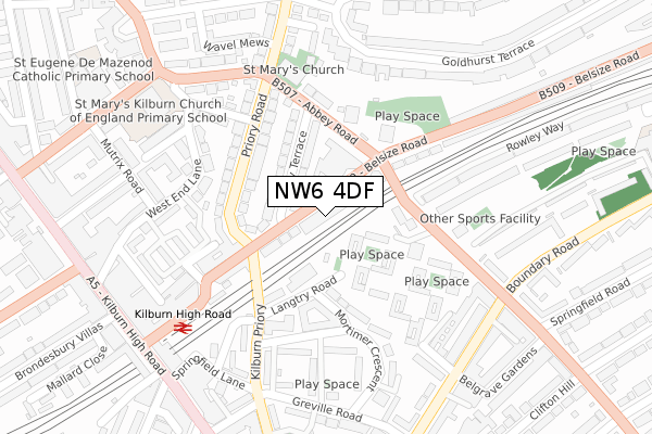 NW6 4DF map - large scale - OS Open Zoomstack (Ordnance Survey)