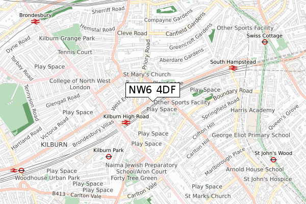 NW6 4DF map - small scale - OS Open Zoomstack (Ordnance Survey)