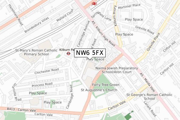 NW6 5FX map - large scale - OS Open Zoomstack (Ordnance Survey)