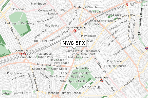 NW6 5FX map - small scale - OS Open Zoomstack (Ordnance Survey)