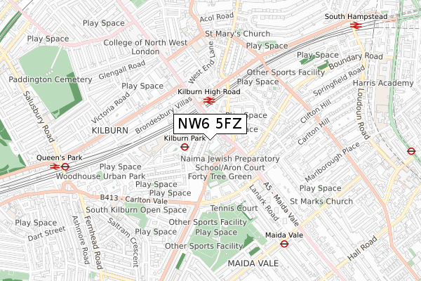 NW6 5FZ map - small scale - OS Open Zoomstack (Ordnance Survey)