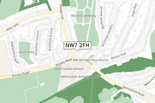 NW7 2FH map - large scale - OS Open Zoomstack (Ordnance Survey)