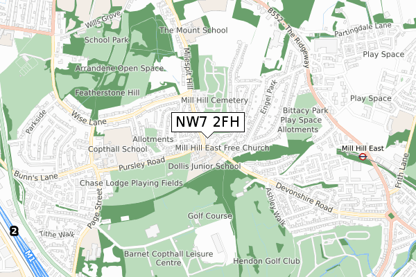 NW7 2FH map - small scale - OS Open Zoomstack (Ordnance Survey)