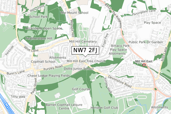 NW7 2FJ map - small scale - OS Open Zoomstack (Ordnance Survey)