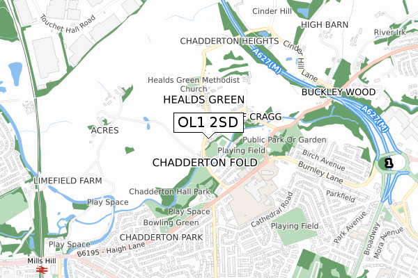 OL1 2SD map - small scale - OS Open Zoomstack (Ordnance Survey)