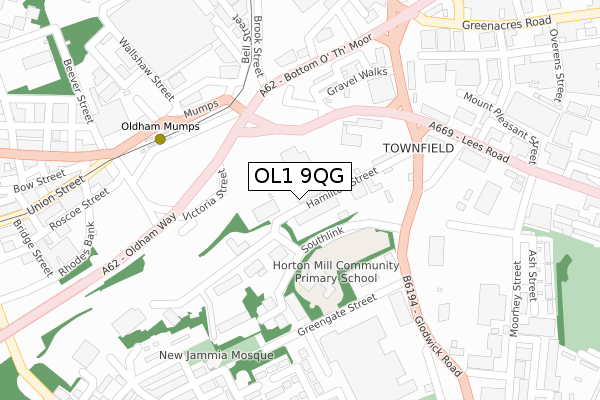 OL1 9QG map - large scale - OS Open Zoomstack (Ordnance Survey)