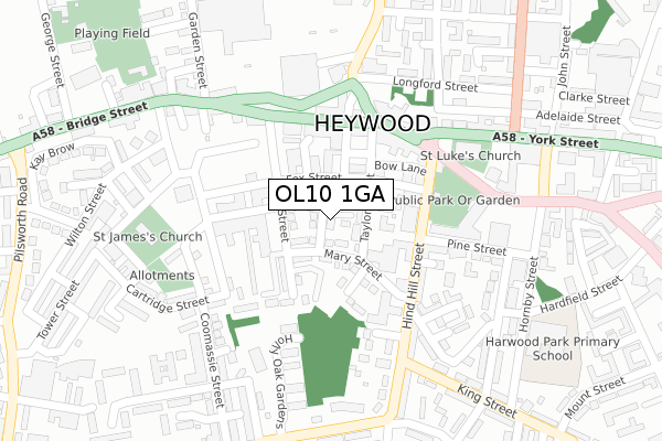 OL10 1GA map - large scale - OS Open Zoomstack (Ordnance Survey)