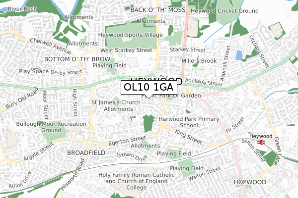 OL10 1GA map - small scale - OS Open Zoomstack (Ordnance Survey)