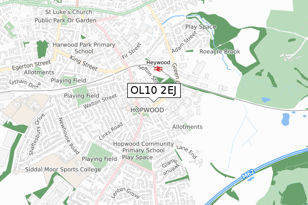 OL10 2EJ map - small scale - OS Open Zoomstack (Ordnance Survey)