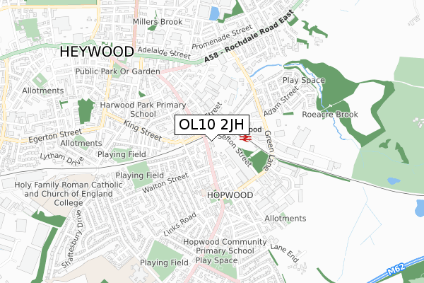 OL10 2JH map - small scale - OS Open Zoomstack (Ordnance Survey)