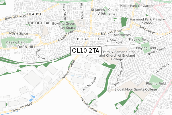 OL10 2TA map - small scale - OS Open Zoomstack (Ordnance Survey)