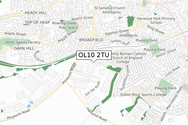 OL10 2TU map - small scale - OS Open Zoomstack (Ordnance Survey)