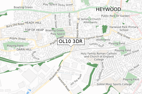 OL10 3DR map - small scale - OS Open Zoomstack (Ordnance Survey)