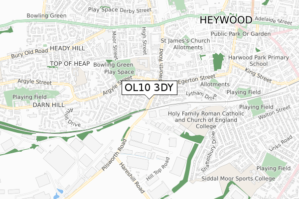 OL10 3DY map - small scale - OS Open Zoomstack (Ordnance Survey)