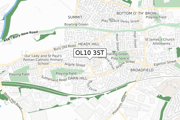 OL10 3ST map - small scale - OS Open Zoomstack (Ordnance Survey)