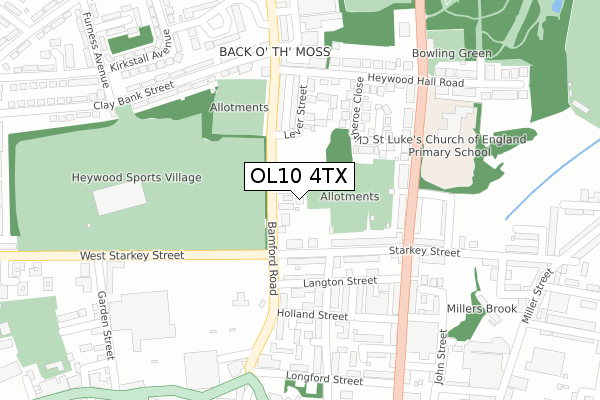 OL10 4TX map - large scale - OS Open Zoomstack (Ordnance Survey)