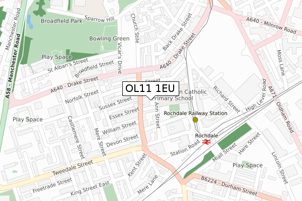 OL11 1EU map - large scale - OS Open Zoomstack (Ordnance Survey)