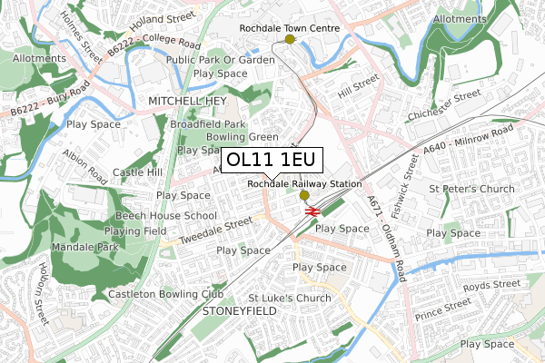 OL11 1EU map - small scale - OS Open Zoomstack (Ordnance Survey)