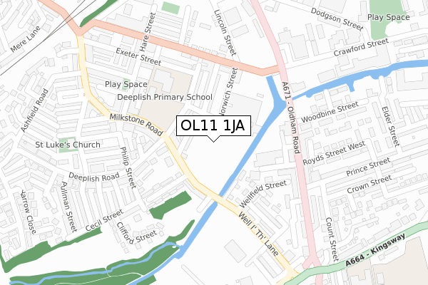 OL11 1JA map - large scale - OS Open Zoomstack (Ordnance Survey)