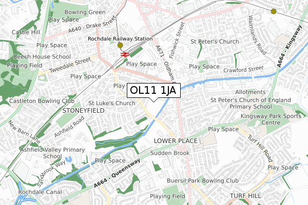 OL11 1JA map - small scale - OS Open Zoomstack (Ordnance Survey)