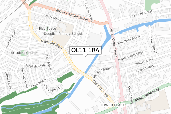 OL11 1RA map - large scale - OS Open Zoomstack (Ordnance Survey)