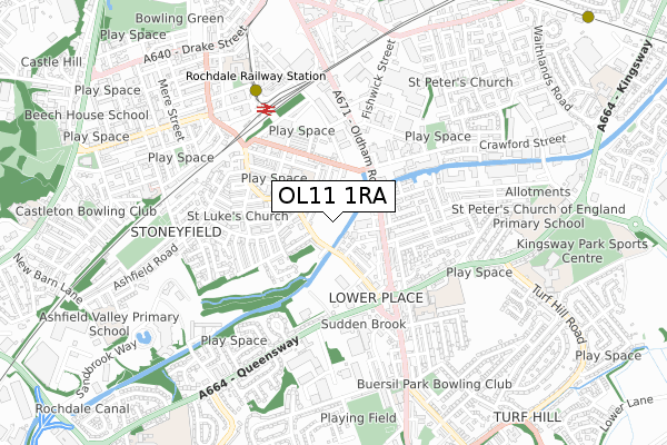 OL11 1RA map - small scale - OS Open Zoomstack (Ordnance Survey)