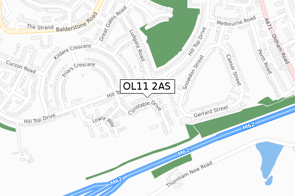 OL11 2AS map - large scale - OS Open Zoomstack (Ordnance Survey)