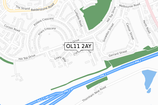 OL11 2AY map - large scale - OS Open Zoomstack (Ordnance Survey)