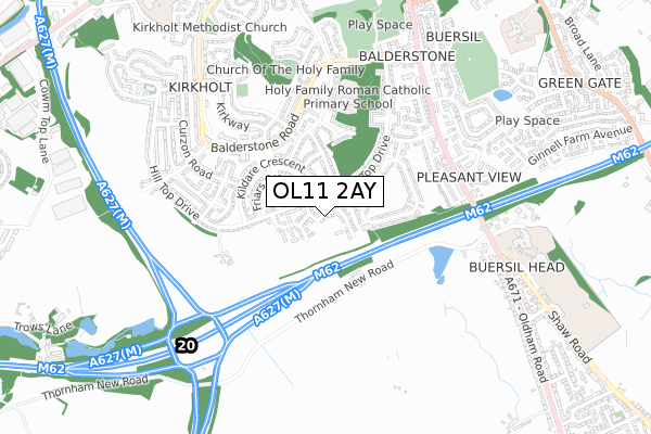 OL11 2AY map - small scale - OS Open Zoomstack (Ordnance Survey)