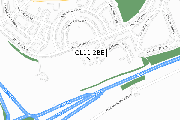 OL11 2BE map - large scale - OS Open Zoomstack (Ordnance Survey)