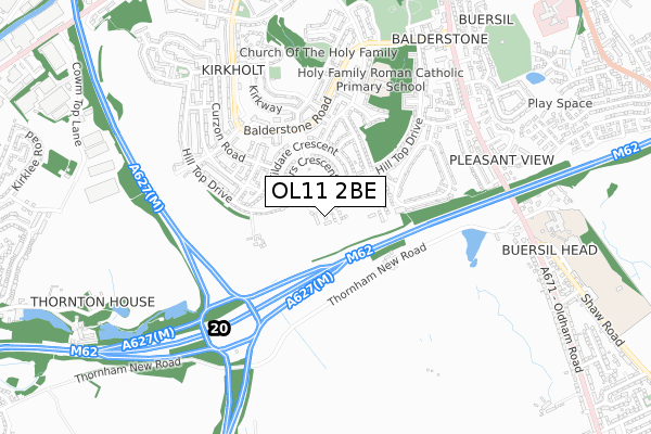 OL11 2BE map - small scale - OS Open Zoomstack (Ordnance Survey)