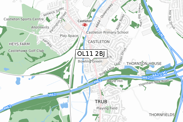 OL11 2BJ map - small scale - OS Open Zoomstack (Ordnance Survey)