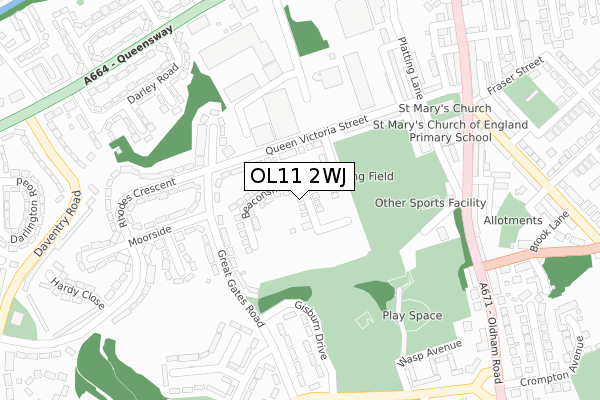 OL11 2WJ map - large scale - OS Open Zoomstack (Ordnance Survey)