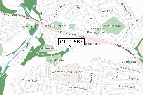 OL11 5BF map - large scale - OS Open Zoomstack (Ordnance Survey)