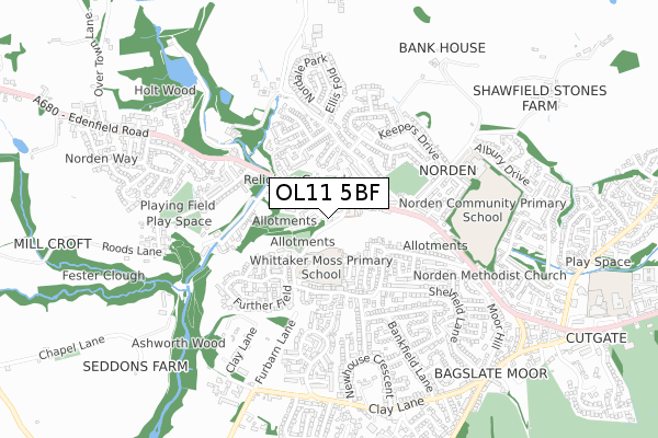 OL11 5BF map - small scale - OS Open Zoomstack (Ordnance Survey)