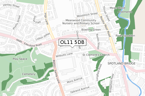 OL11 5DB map - large scale - OS Open Zoomstack (Ordnance Survey)